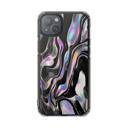 Magnetic Clear Impact Phone Case — Iridescent Black Marble Design