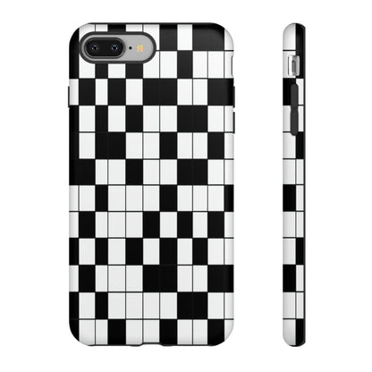 Crossword Grid Phone Case — Black & White Puzzle Pattern Tough Phone Cover