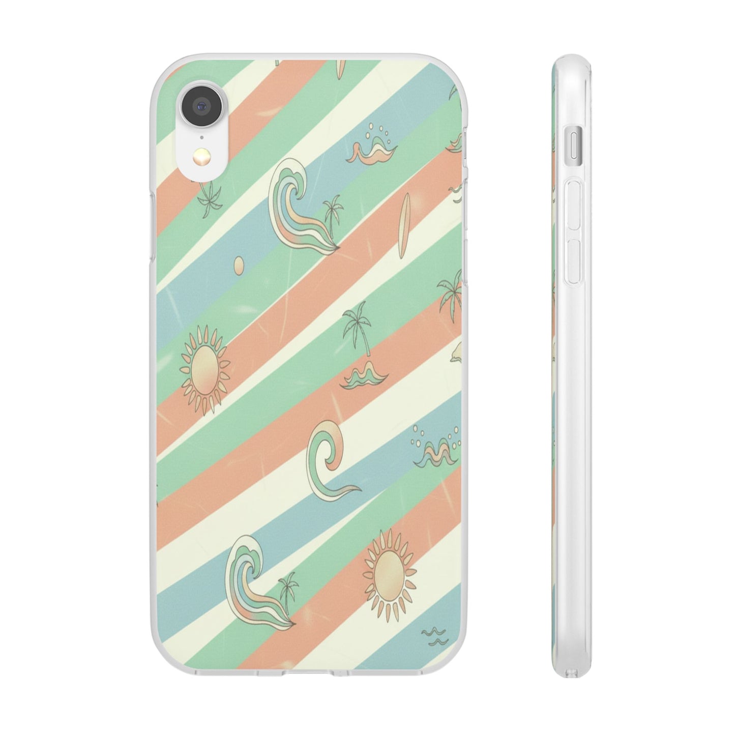 Beach Vibes Phone Case — Retro Pastel Surf & Palm Protective Flexi Case