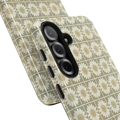Daisy Tile Tough Phone Case — Retro Floral Protective Phone Cover