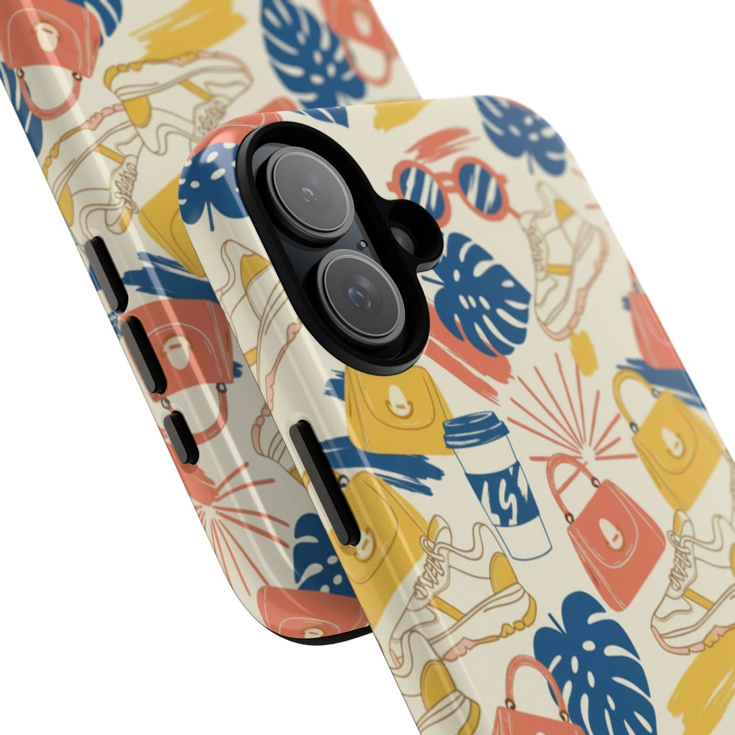 Tough Cases: Retro Summer Pattern Phone Case – Sunglasses, Sneakers & Tropical Leaves