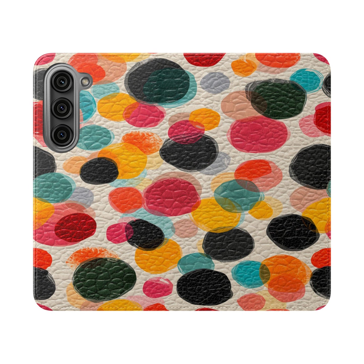 Colorful Confetti Dot Flip Phone Case — Retro Polka Wallet Cover