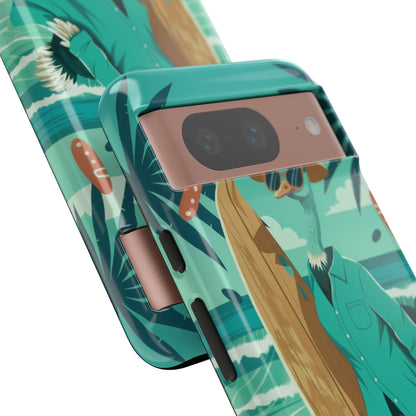 Phone Case — Retro Dressed Seagull Surfing Beach Illustration