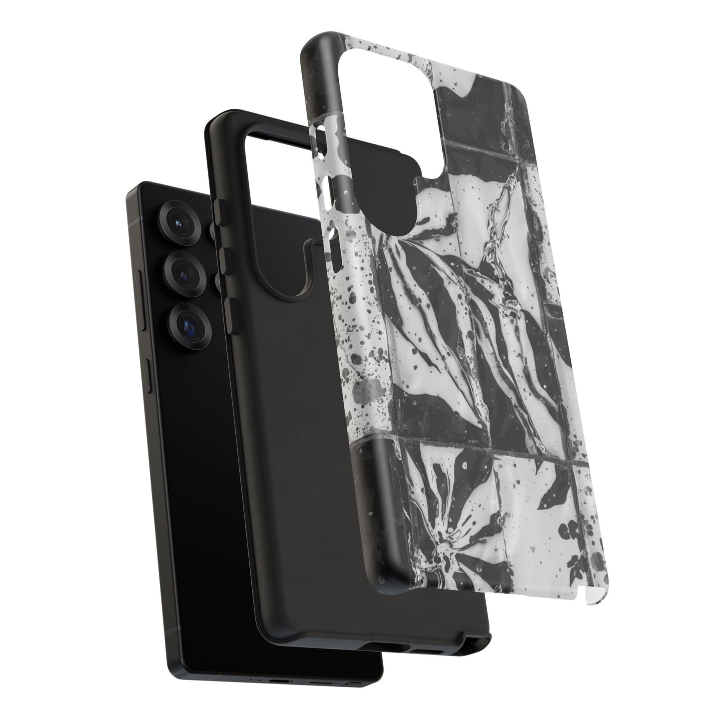 Monochrome Tile Floral Tough Phone Case