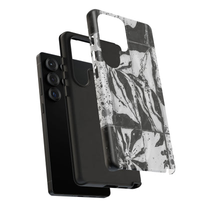 Monochrome Tile Floral Tough Phone Case