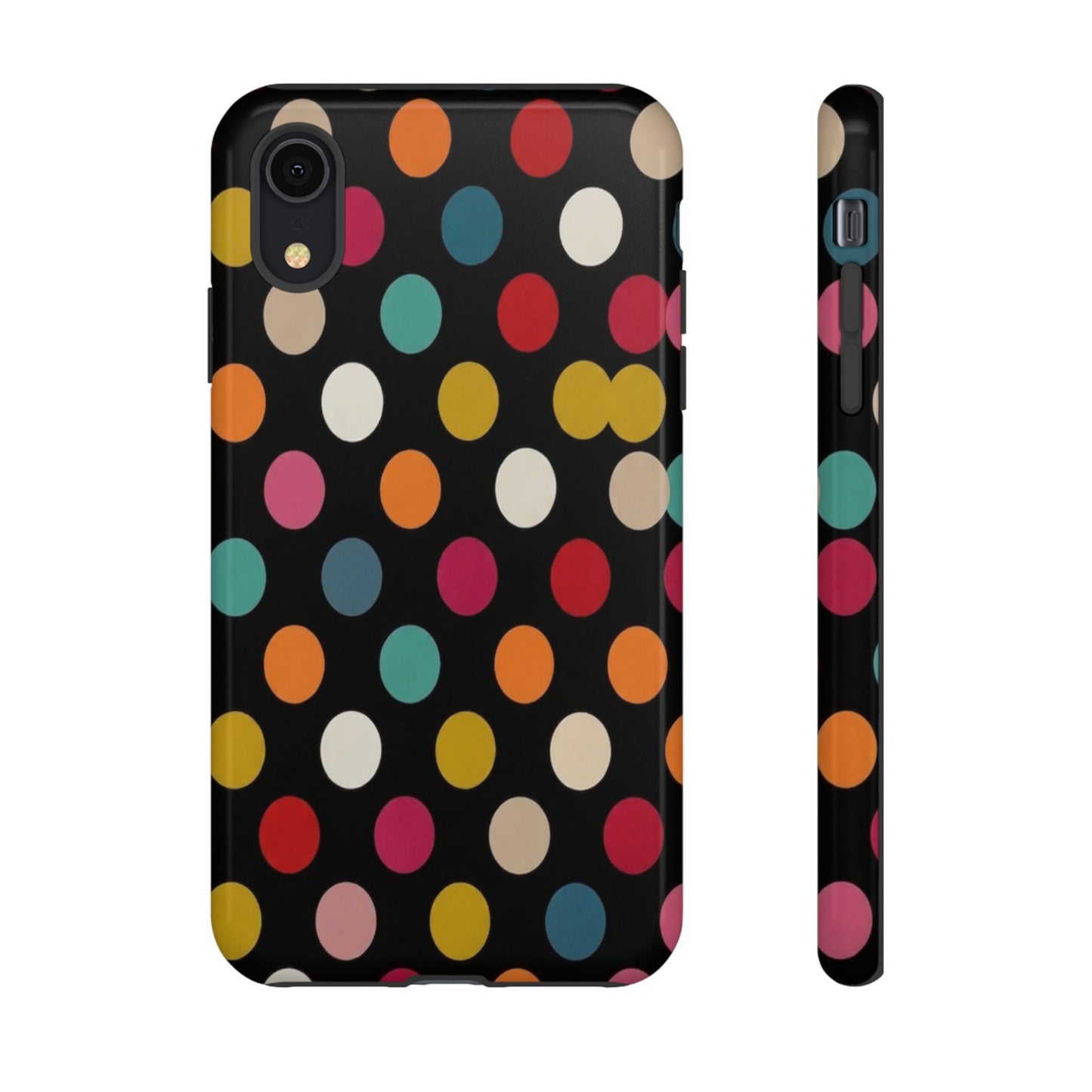 Polka Dot Tough Phone Case – Colorful Retro Dots on Black