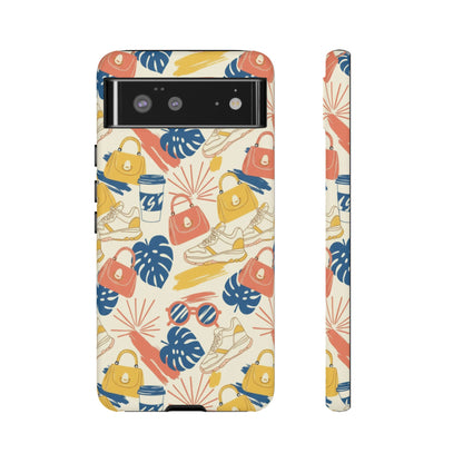 Tough Cases: Retro Summer Pattern Phone Case – Sunglasses, Sneakers & Tropical Leaves
