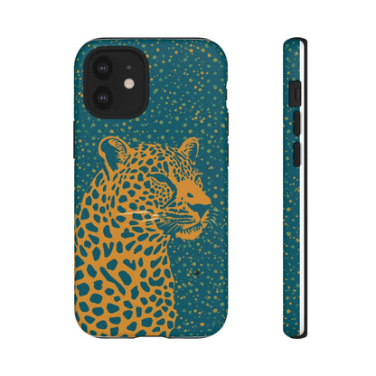 Leopard Spotlight Phone Case — Teal Gold Animal Print Protective Cover