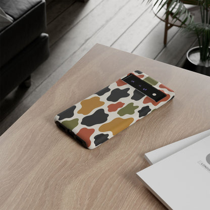Camouflage Pattern Tough Phone Case – Retro Olive, Rust & Mustard Protective Cover