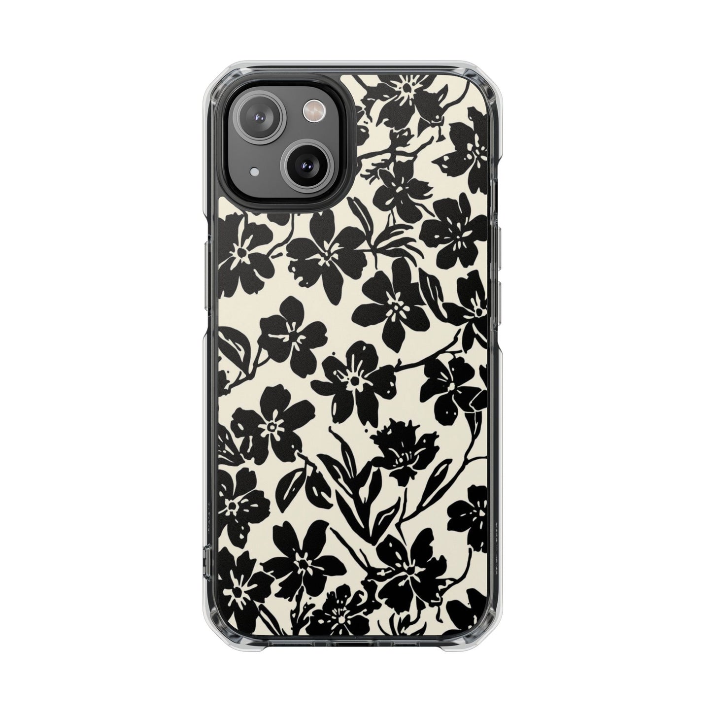 Clear Magnetic Phone Case — Black Floral Silhouette Design