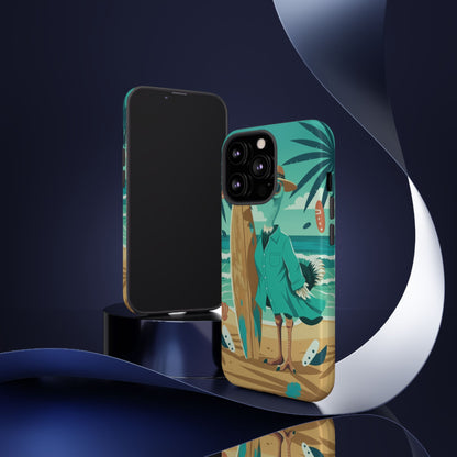 Phone Case — Retro Dressed Seagull Surfing Beach Illustration