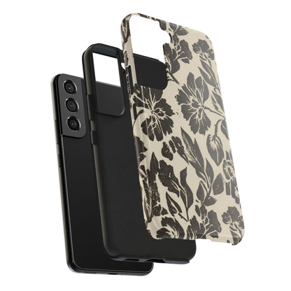 Floral Noir Tough Phone Case — Black Vintage Flower Protective Cover