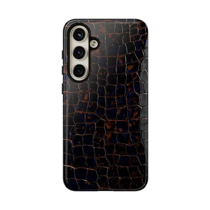 Croc-Embossed Tough Phone Case — Shockproof Black Alligator Texture