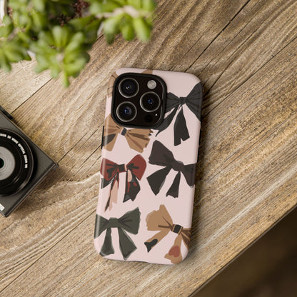 Bow Pattern Phone Case - Pink, Brown & Black Bows Protective Cover
