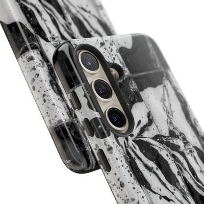 Monochrome Tile Floral Tough Phone Case