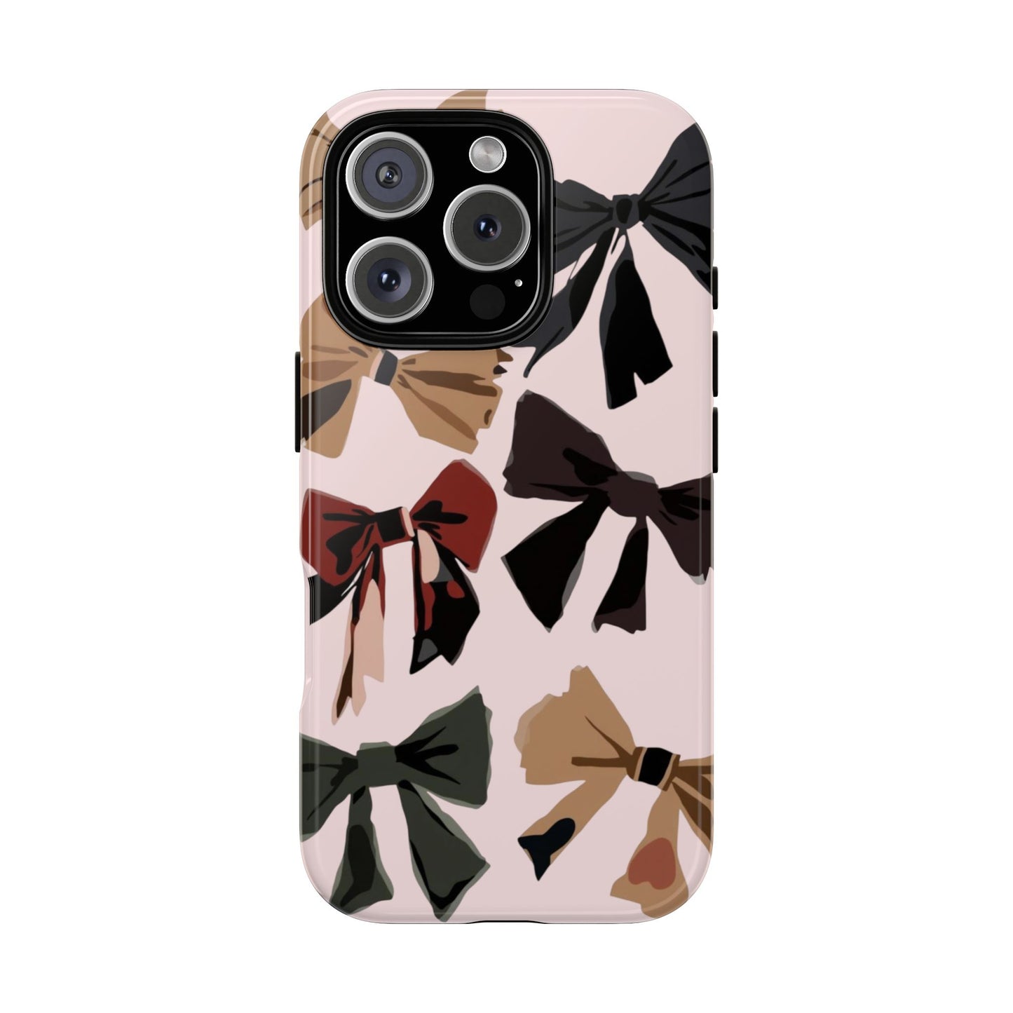 Bow Pattern Phone Case - Pink, Brown & Black Bows Protective Cover