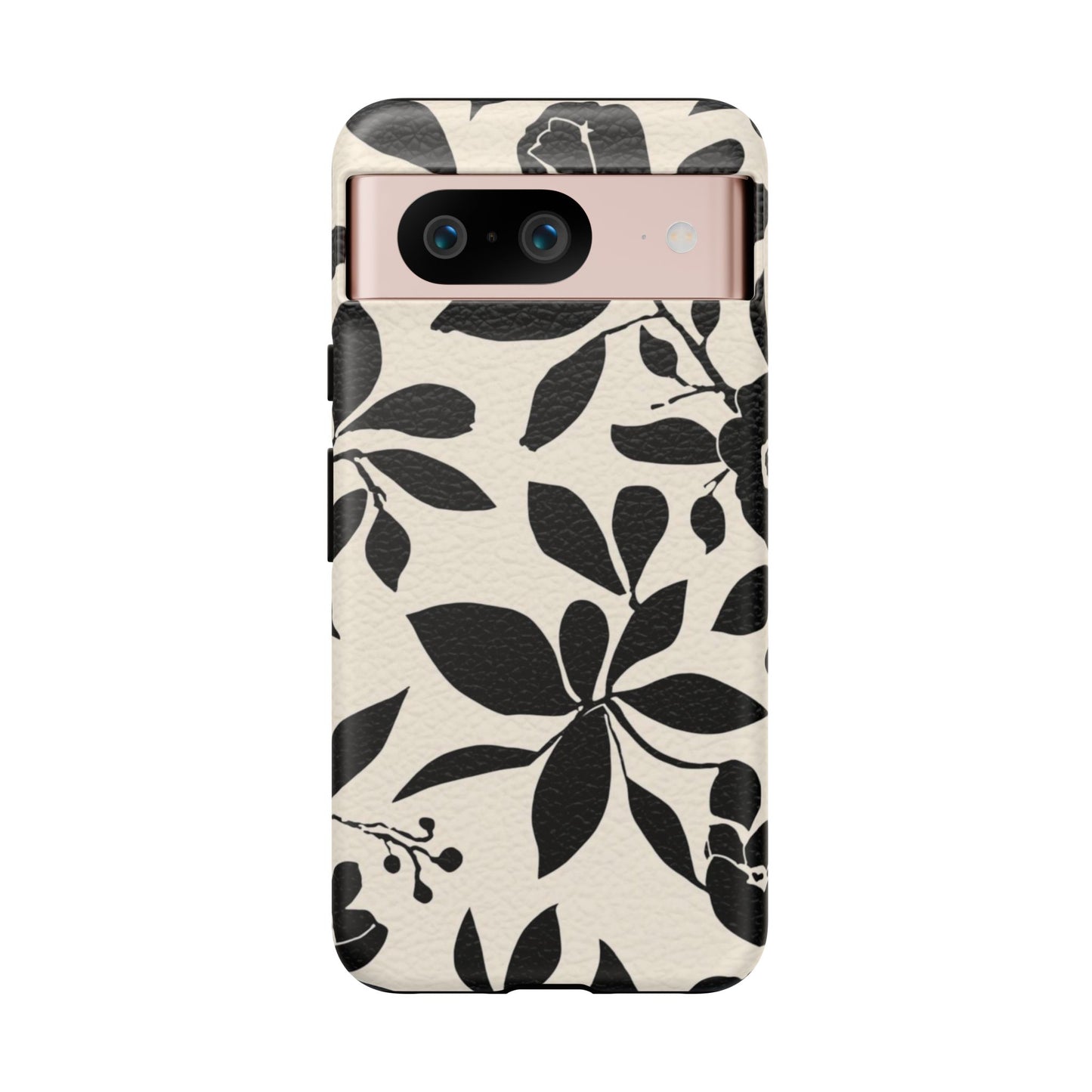 Black Floral Pattern Phone Case — Monochrome Botanical Tough Case