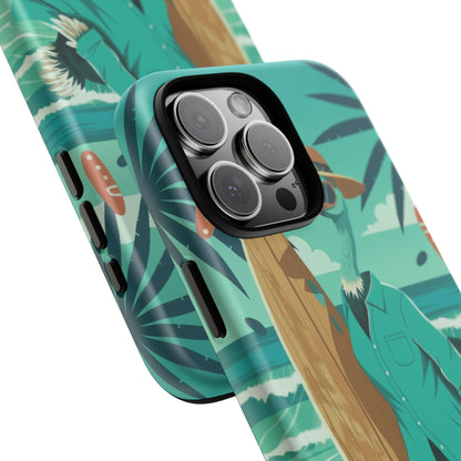 Phone Case — Retro Dressed Seagull Surfing Beach Illustration