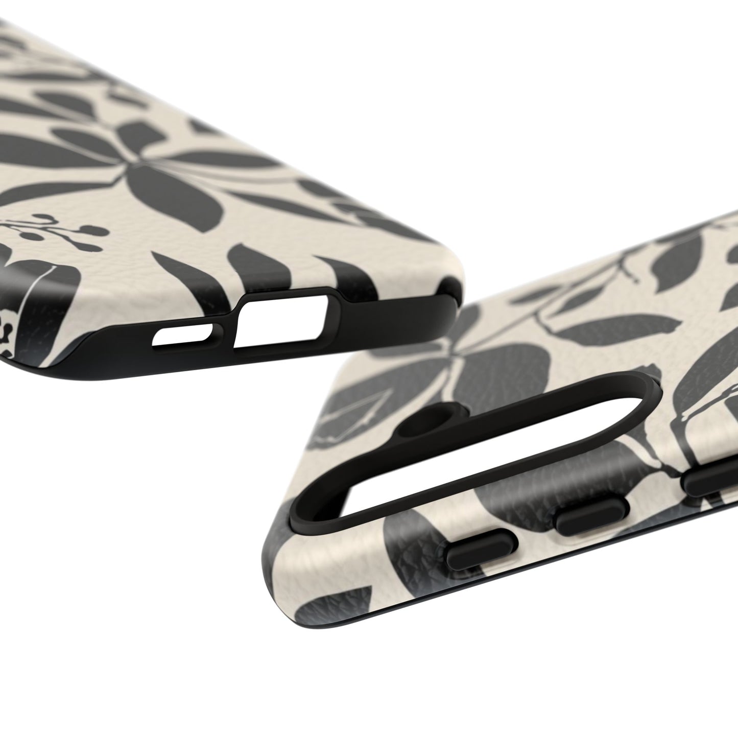 Black Floral Pattern Phone Case — Monochrome Botanical Tough Case