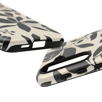 Black Floral Pattern Phone Case — Monochrome Botanical Tough Case