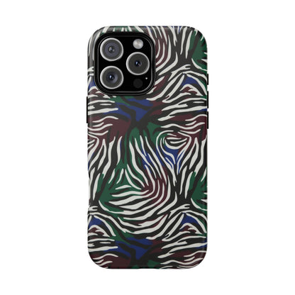 Zebra Camo Tough Phone Case – Green & Blue Animal Print Protective Cover