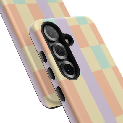 Pastel Checkered Phone Case — Retro Stripe Tough Case