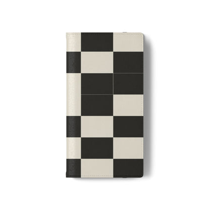 Checkered Flip Phone Case – Black & Cream Retro Grid Wallet Case