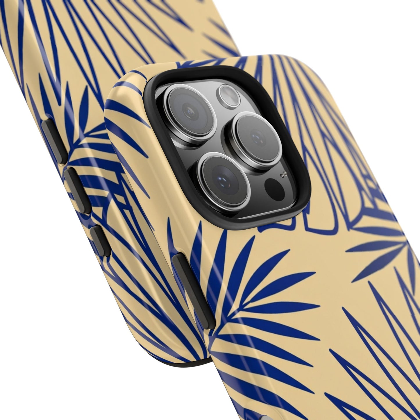 Tropical Palm Pattern Tough Phone Case — Navy Blue Fan Leaves on Sand
