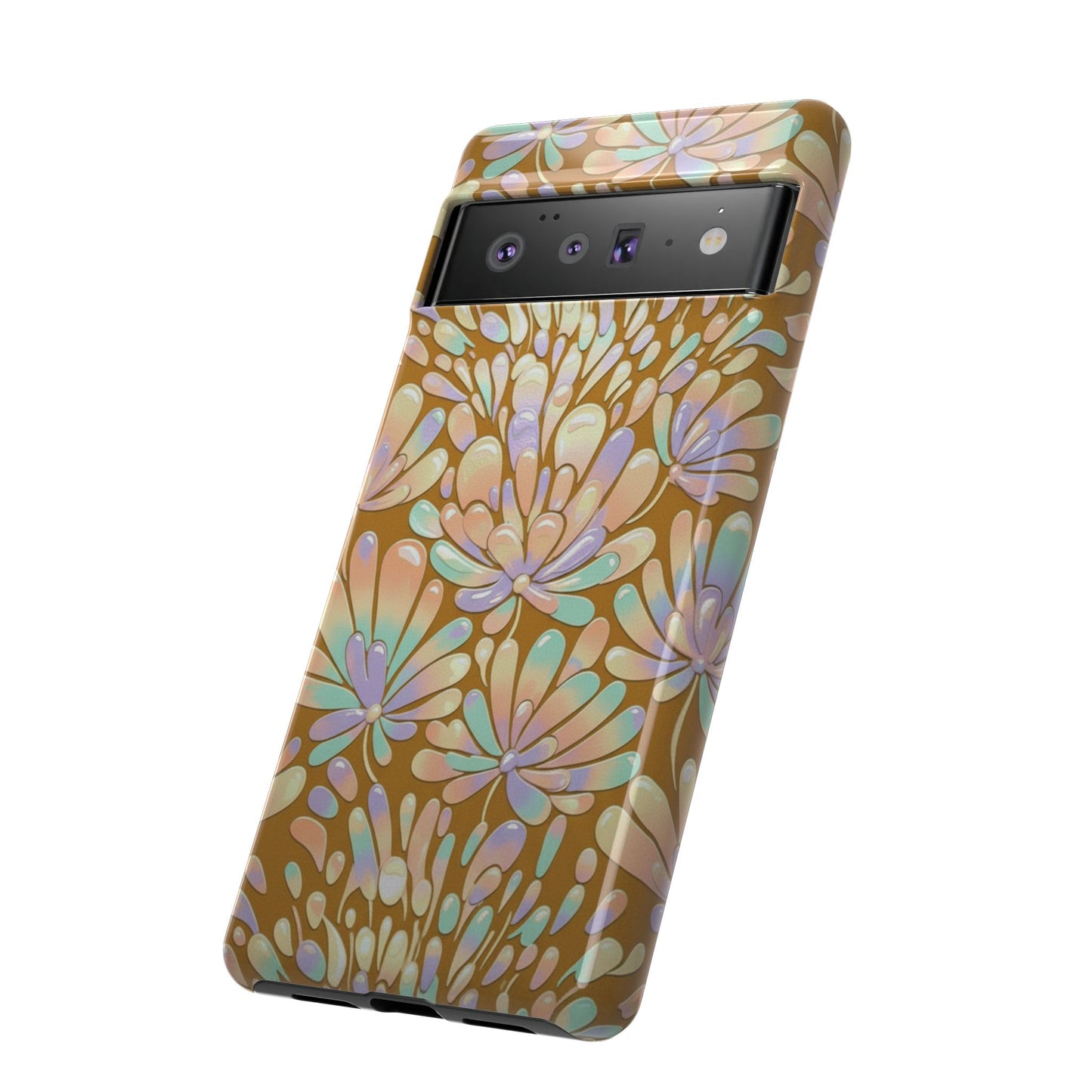 Floral Burst Tough Phone Case – Gold Pastel Botanical Protection