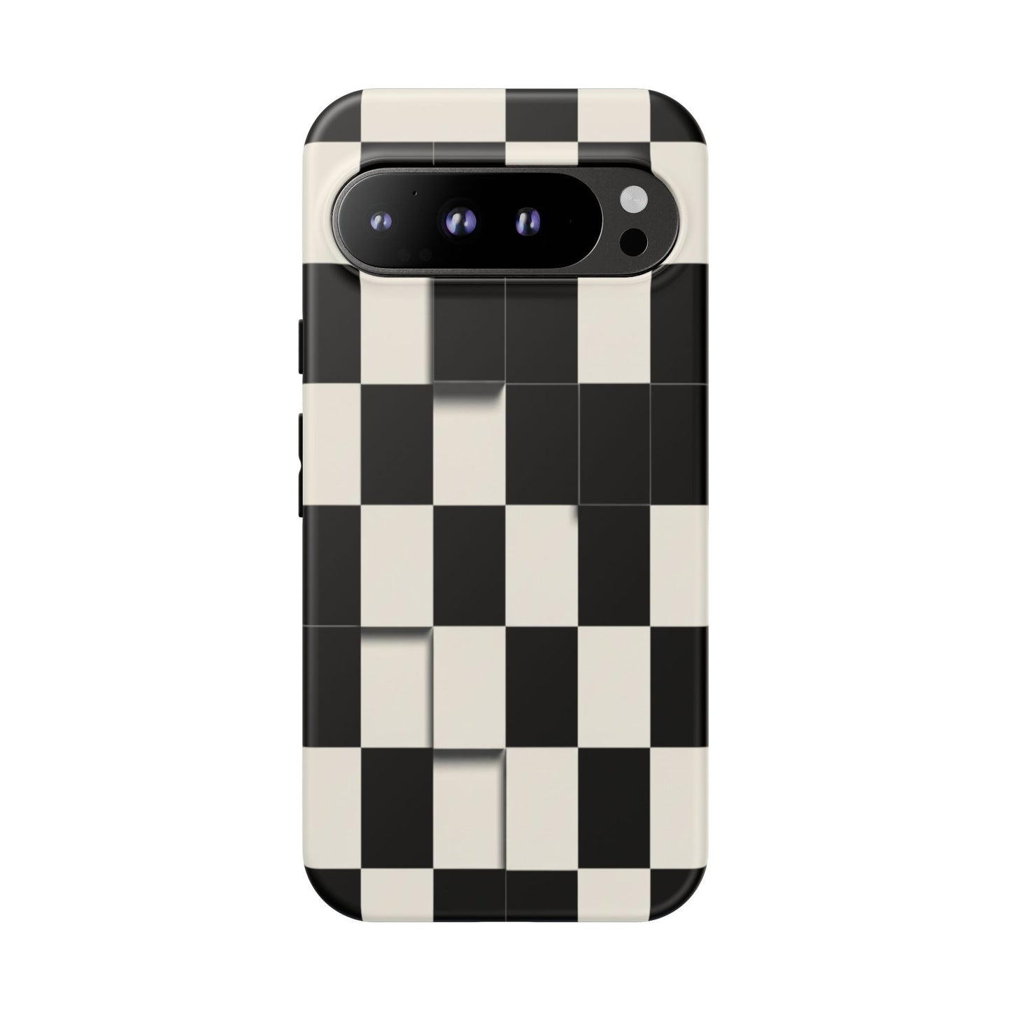 Checkerboard Tough Phone Case — Classic Black & Cream Grid Protective Cover