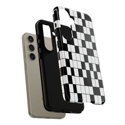 Crossword Grid Phone Case — Black & White Puzzle Pattern Tough Phone Cover