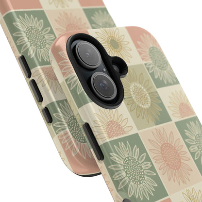 Copy of Copy of Sunflower Check iPhone Tough Phone Case — Retro Pastel Floral Protective Cover