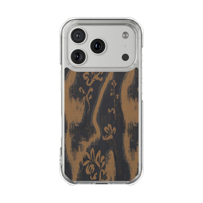 Clear Magnetic Phone Case — Rustic Woodgrain Floral Design