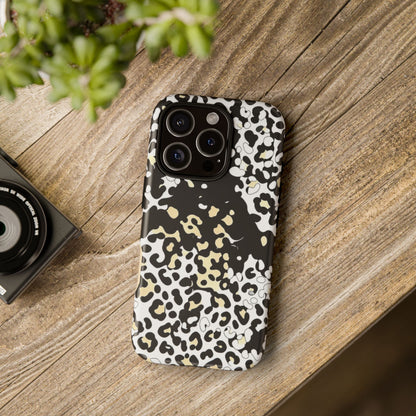 Leopard Splash Tough Phone Case — Black & Cream Animal Print Protective Cover