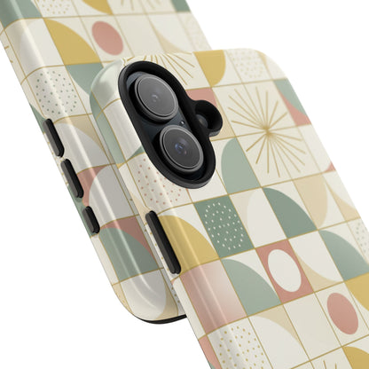 Retro Geometric Tough Phone Case — Pastel Midcentury Pattern