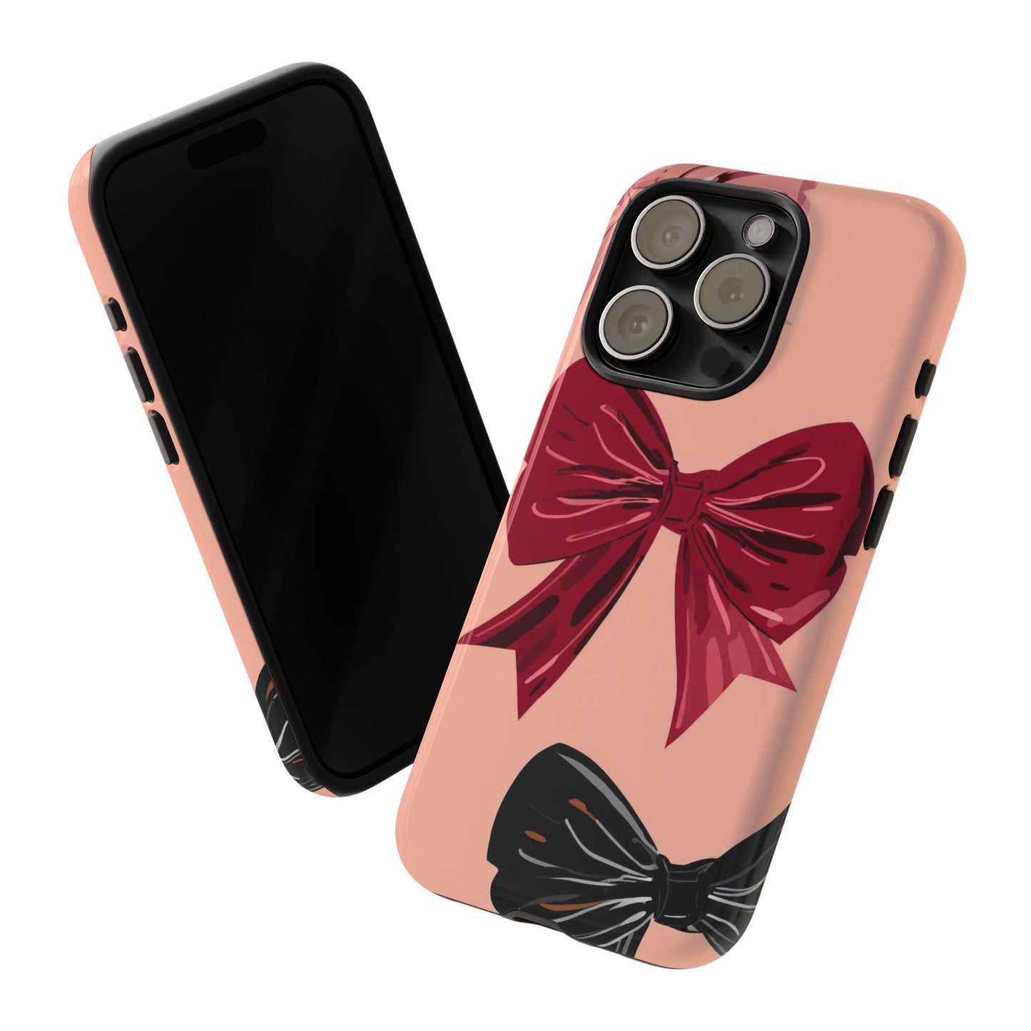 Bow Pattern Tough Phone Case — Pink, Red & Black Decorative Bows