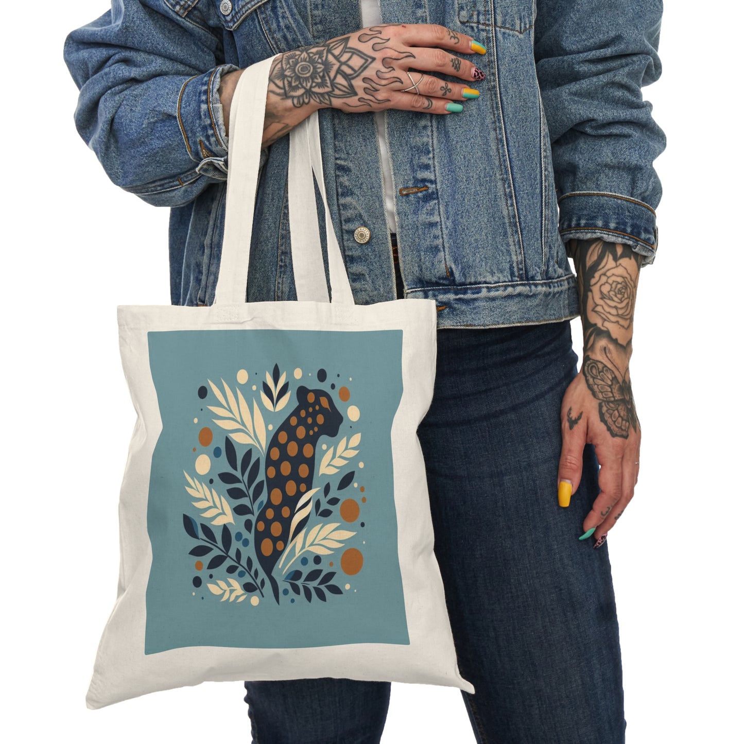 Leopard Cat Tote Bag with Floral Design, Eco-Friendly Shopping Bag, Gift for Nature Lovers, Reusable Tote, Boho Chic Bag