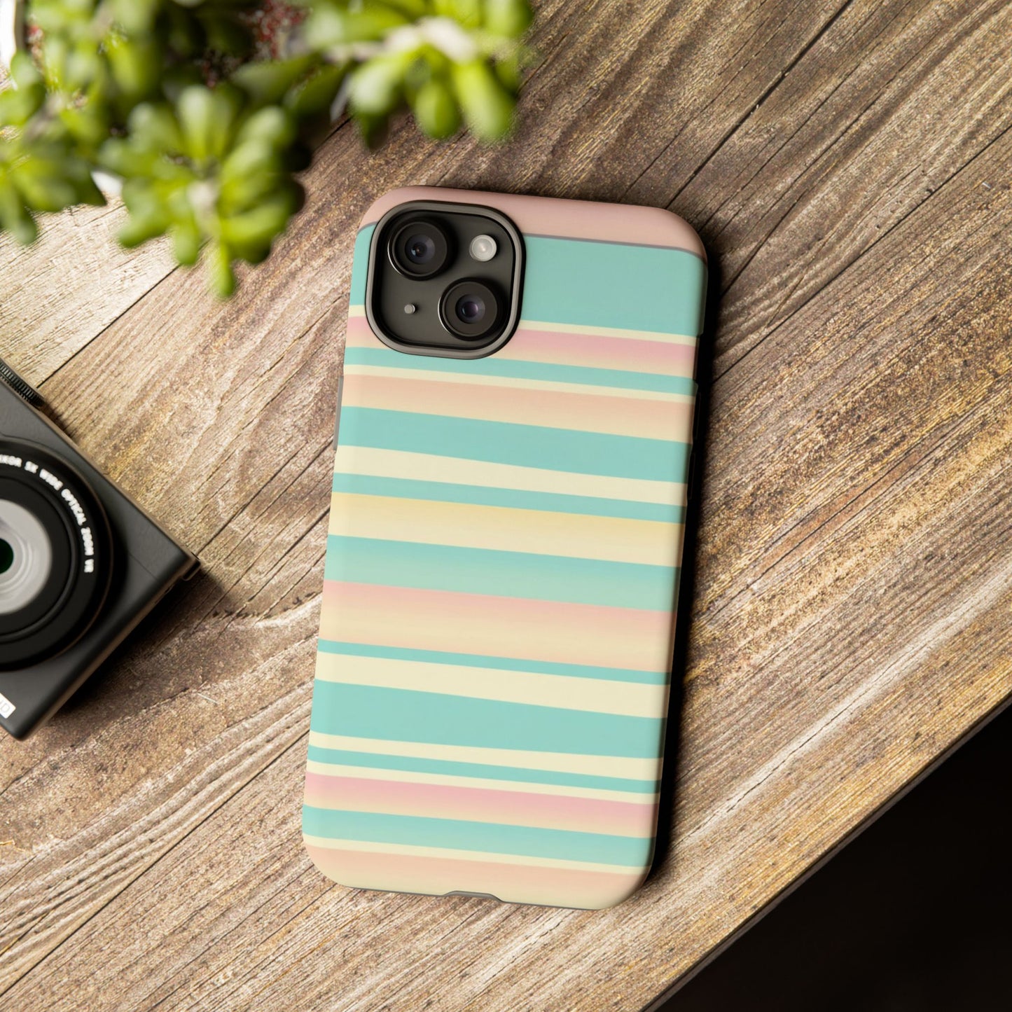 Pastel Striped Tough Phone Case — Mint, Peach & Cream Protective Cover
