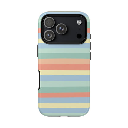 Pastel Striped Phone Case — Retro Horizontal Multi-Color Tough Case