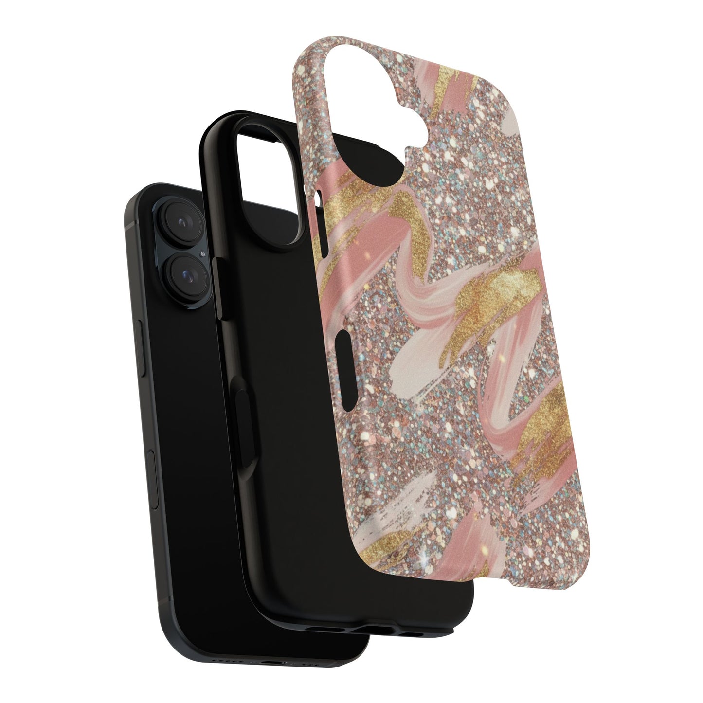 Glitter Blush Marble Phone Case — Pink Gold Swirl Tough Case