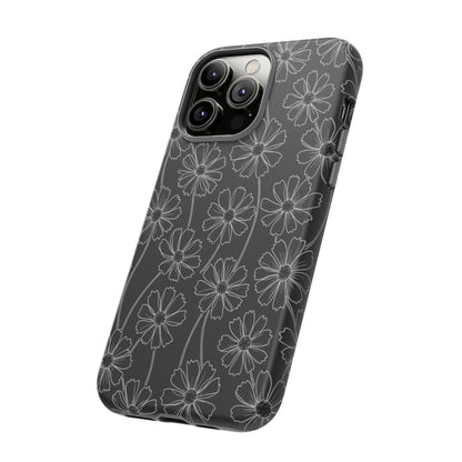 Floral Doodle Tough Phone Case — Black & Gray Daisy Pattern
