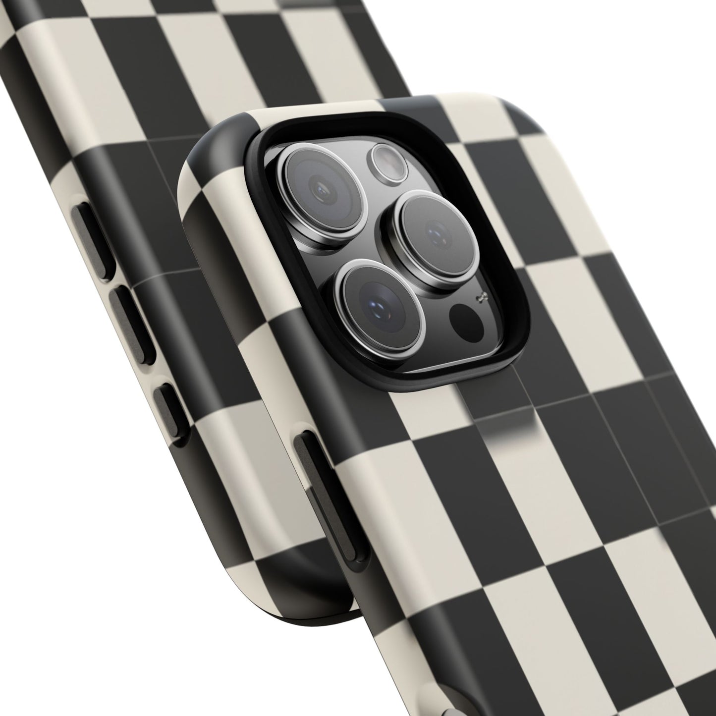 Checkerboard Tough Phone Case — Classic Black & Cream Grid Protective Cover