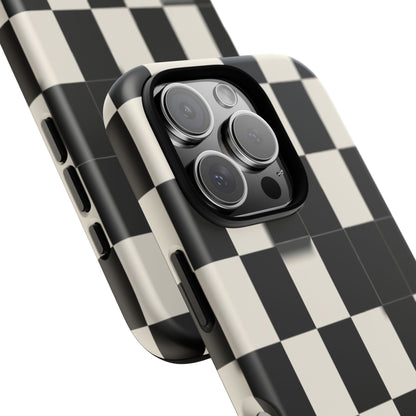 Checkerboard Tough Phone Case — Classic Black & Cream Grid Protective Cover
