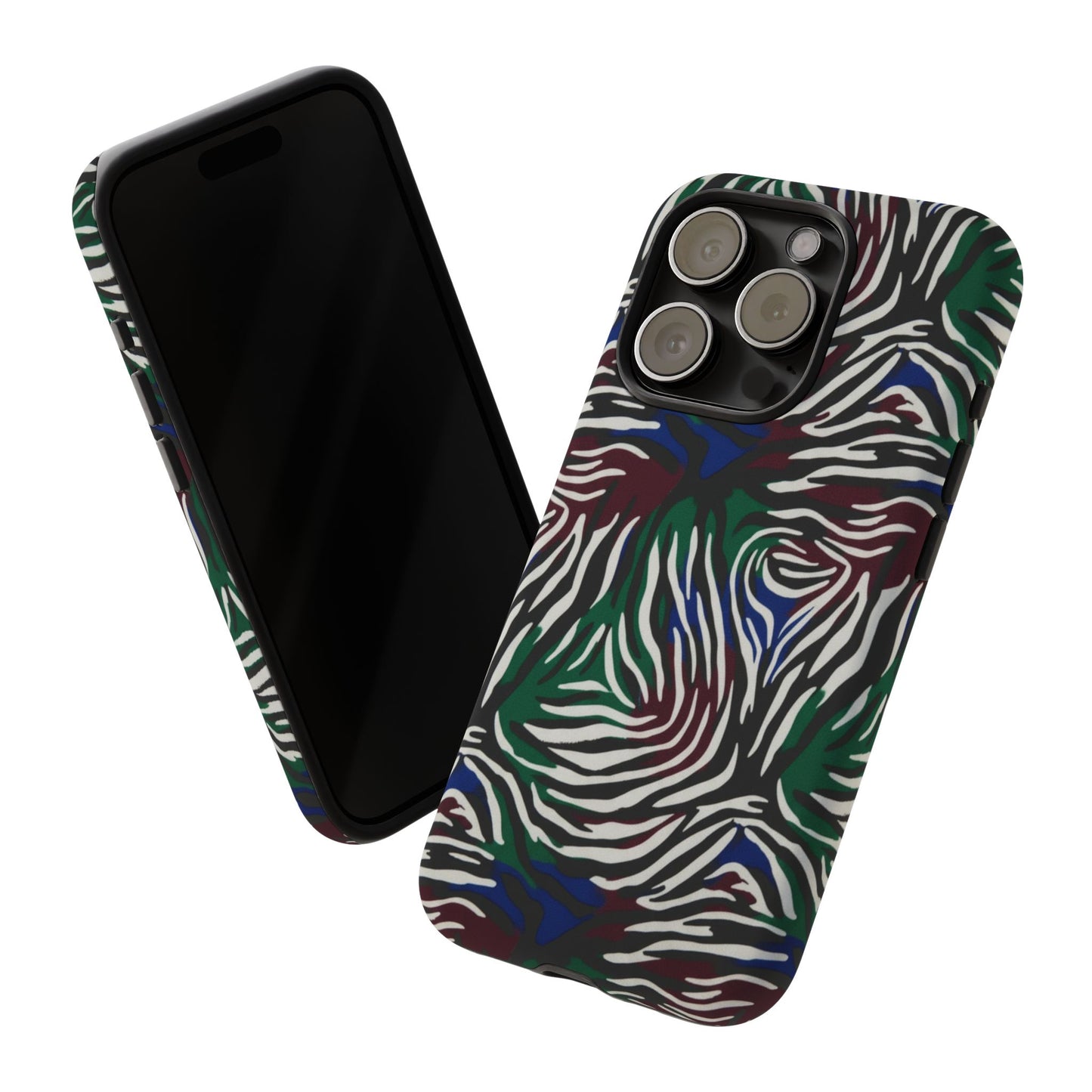 Zebra Camo Tough Phone Case – Green & Blue Animal Print Protective Cover