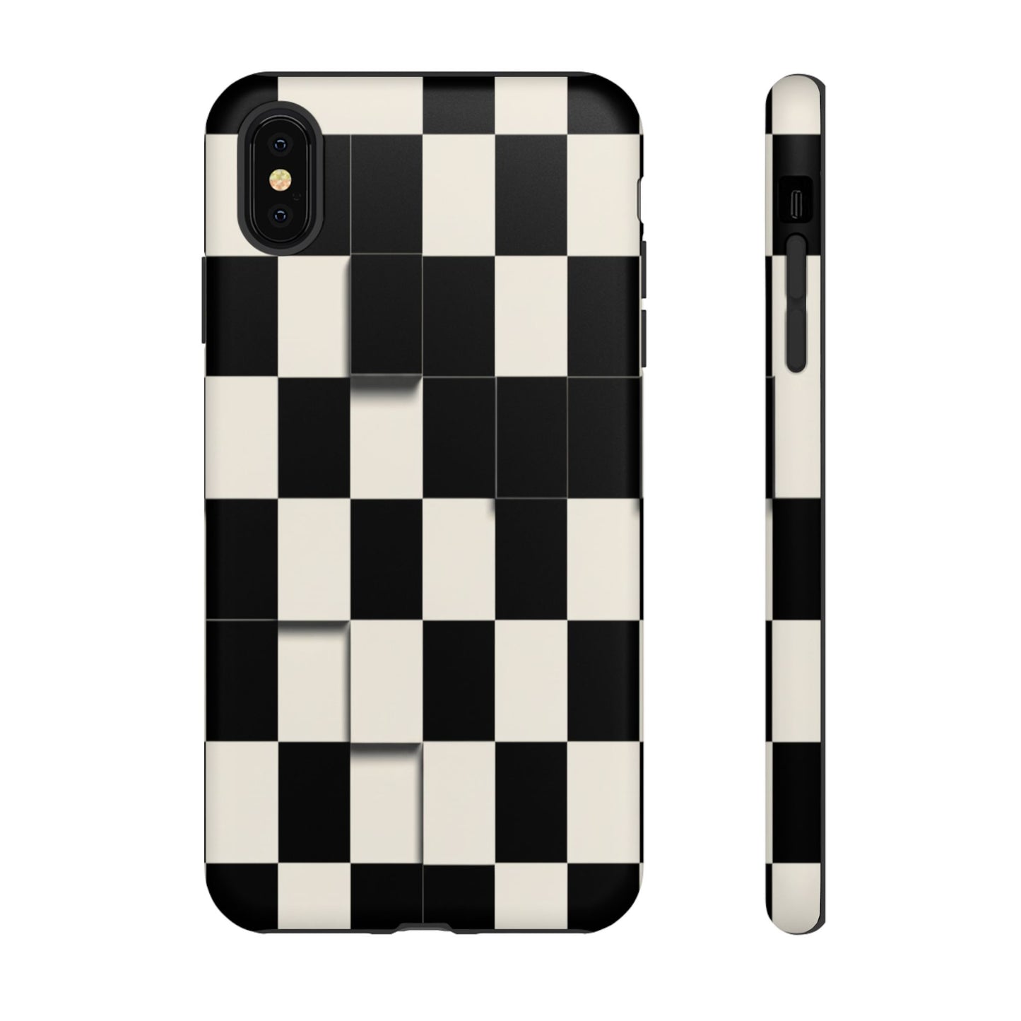 Checkerboard Tough Phone Case — Classic Black & Cream Grid Protective Cover