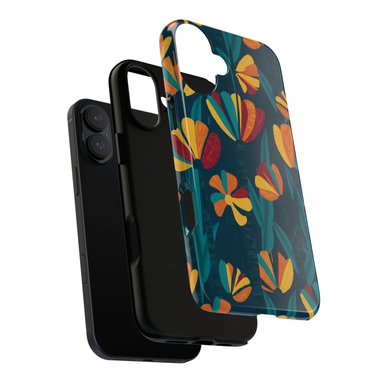 Floral Retro Teal Tough Phone Case — Vibrant Orange & Mustard Blooms