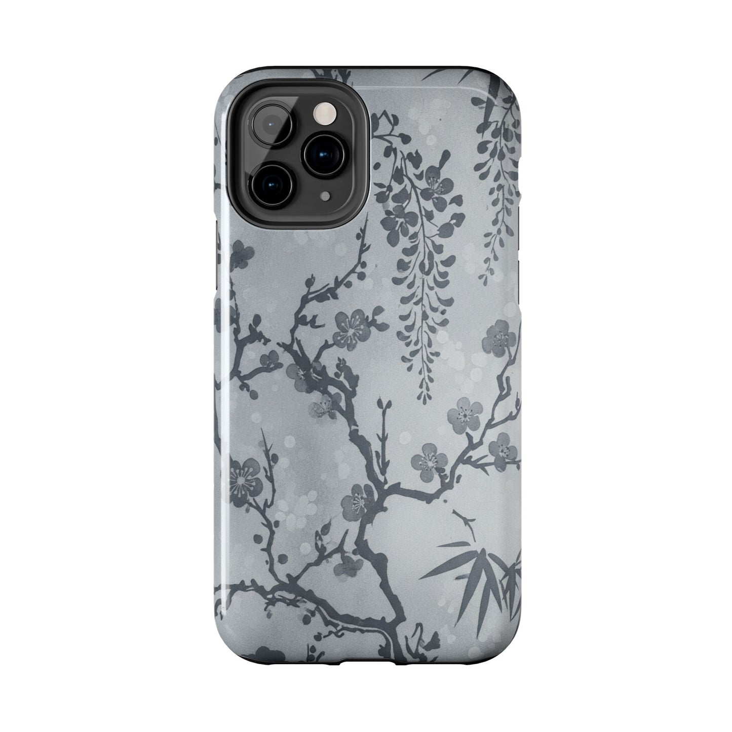 Tough Phone Case — Gray Cherry Blossom Ink Floral Design