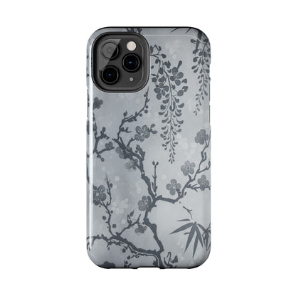Tough Phone Case — Gray Cherry Blossom Ink Floral Design