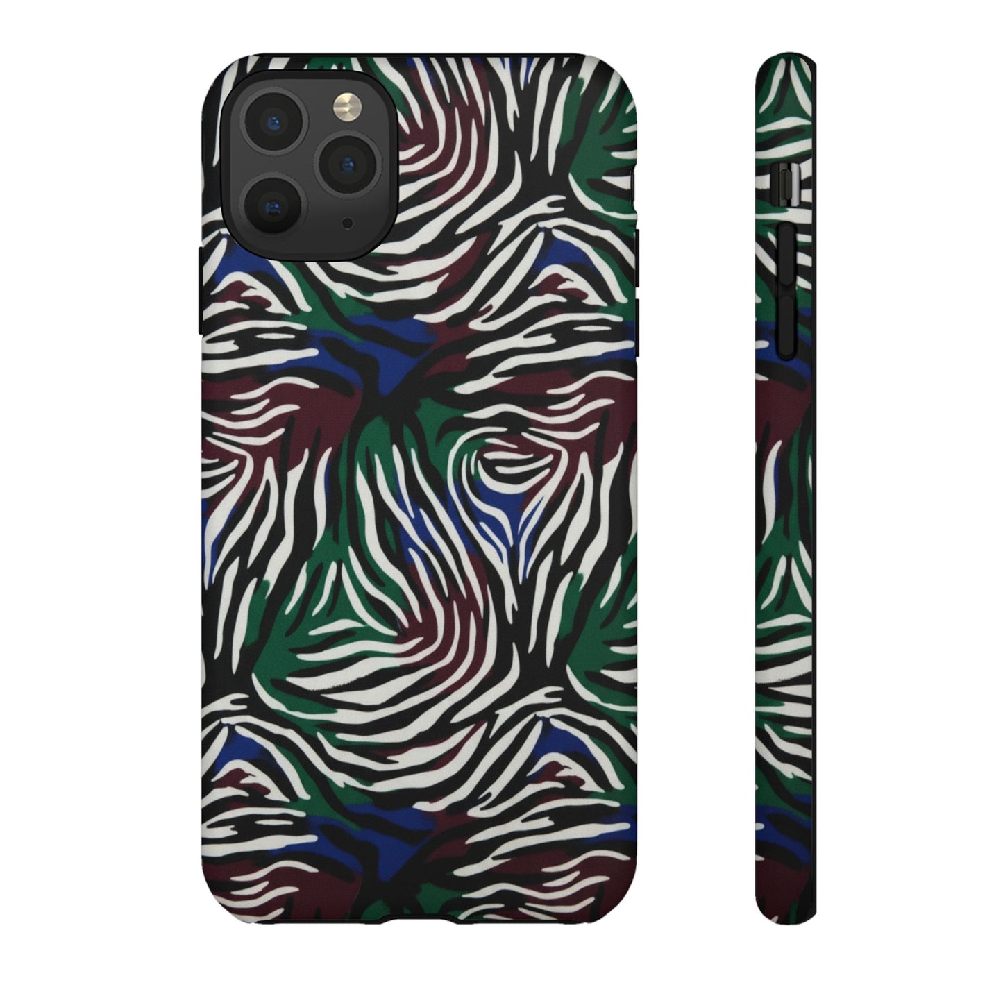 Zebra Camo Tough Phone Case – Green & Blue Animal Print Protective Cover