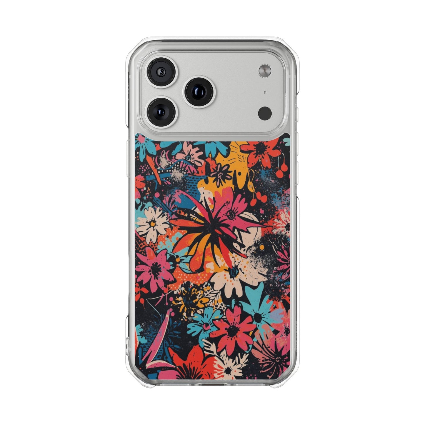 Floral Burst Magnetic Clear Phone Case — Protective Impact-Resistant Design